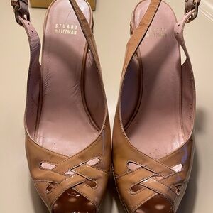 Stuart Weitzman Women's Tan Slingback Platform wedge Heels